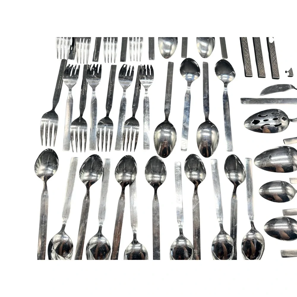 Rogers Vogue MCM Flatware Set Textured Handle 54 Pieces Service for 8 PLUS